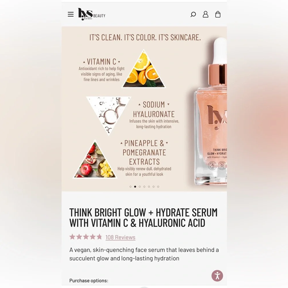 LYS BEAUTY THINK BRIGHT GLOW + HYDRATE SERUM WITH VITAMIN C & HYALURONIC ACID